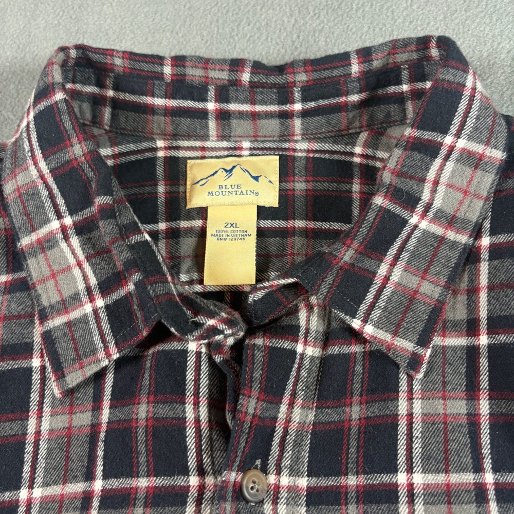 Blue Mountain Mens 2XL Flannel Shirt Long Sleeve Plaid Cotton Black Red Grey